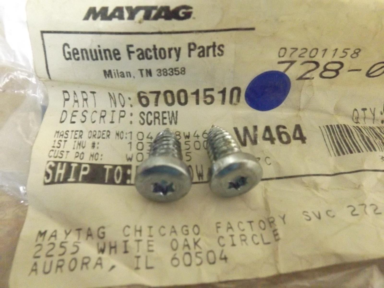 WHIRLPOOL REFRIGERATOR 67001510 SCREWS 2 (NEW) WHIRLPOOL REFRIGERATOR 67001510 SCREWS 2 (NEW)